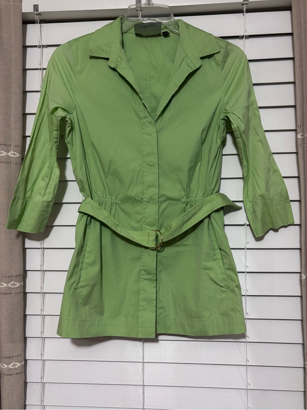 Carlisle Light Green Belted Trench Style Shirt Button Down
